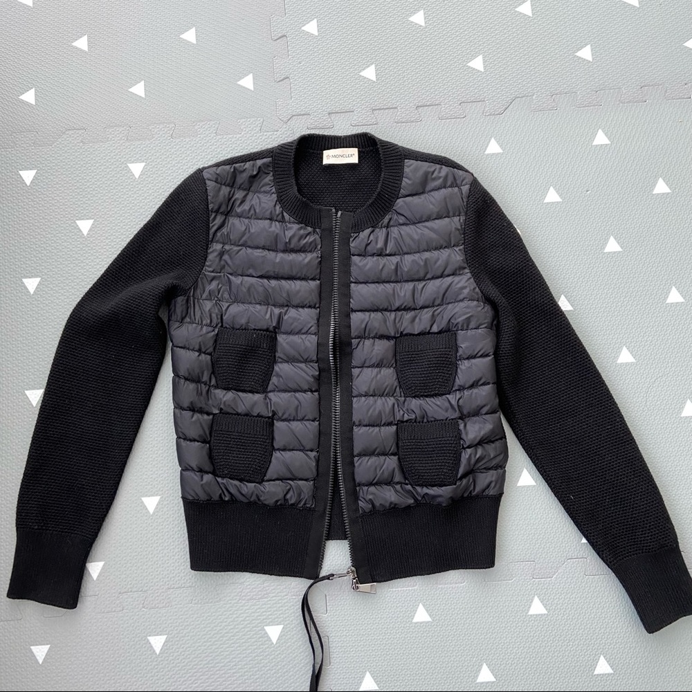 MONCLER Padded Panel Knitted Cardigan, Size XS, Color Black